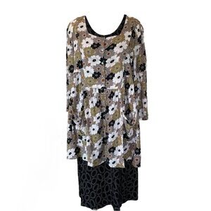 Classic Gudrun Sjoden 2-Piece Floral Tunic Blouse over Midi Tank Dress M/L